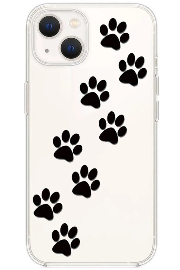 Black cross paw pattern transparent phone case compatible with iphone 13