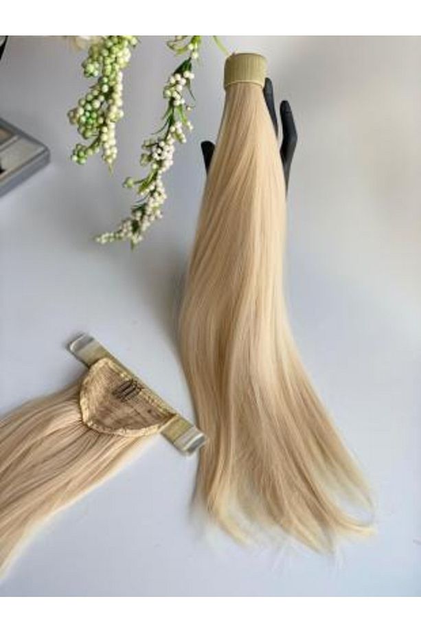 Fiber Isıya Dayanıklı Platin Sarı At Kuyruğu Postiş Kaynak Takma Saç - 1
