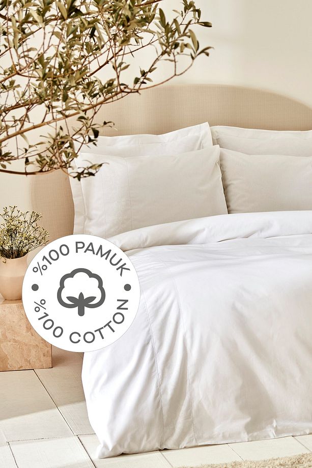 White Collection Puff %100 Pamuk Çift Kişilik Nevresim Takımı Beyaz - 1