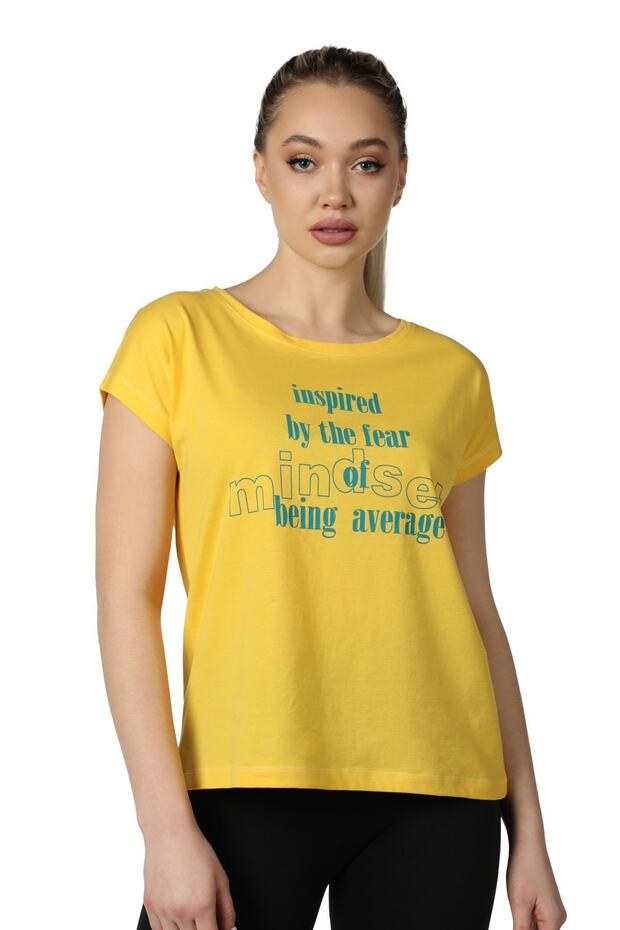 Women's Printed Short Sleeve Back Stitching Crew Neck T-shirt Yellow