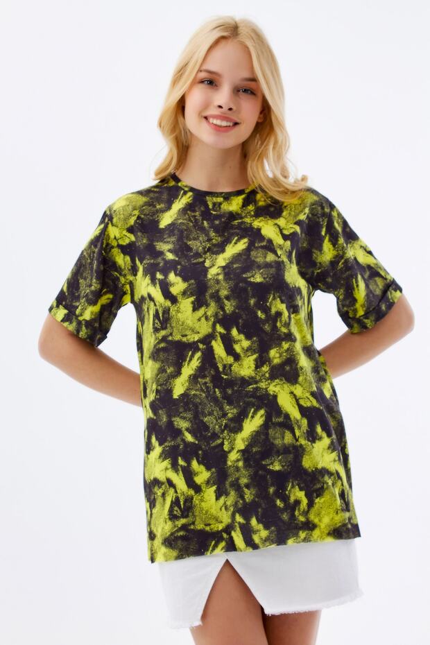 Women's Printed Slit Short Sleeve T-Shirt Y20s110-3124