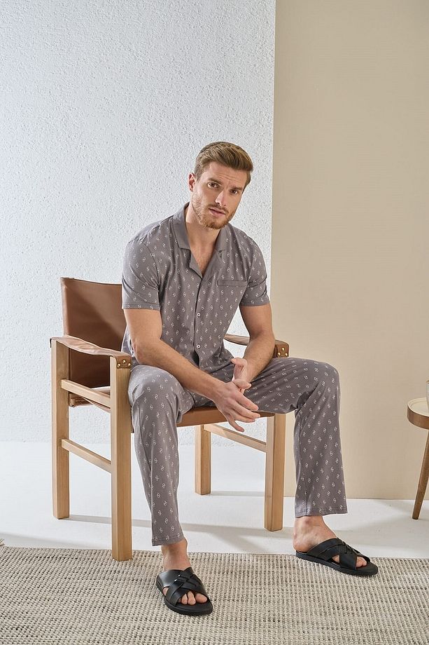 9377 Erkek Düğmeli Pijama Takım - 3