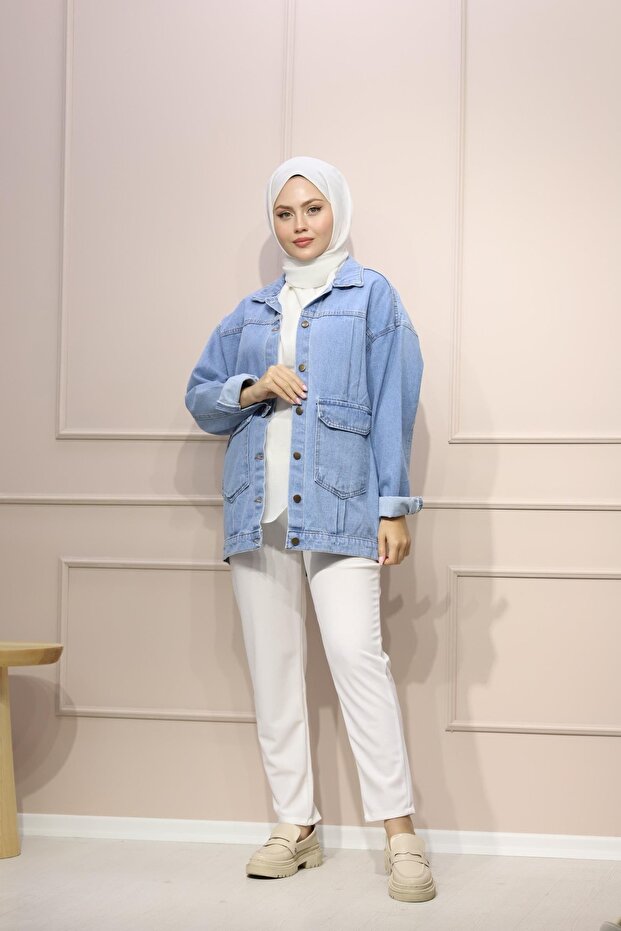 Pileli Oversize Kot Ceket - 1