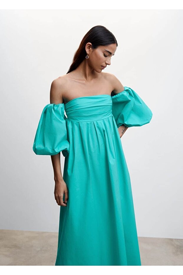 Balon Kollu Midi Boy Elbise - 1