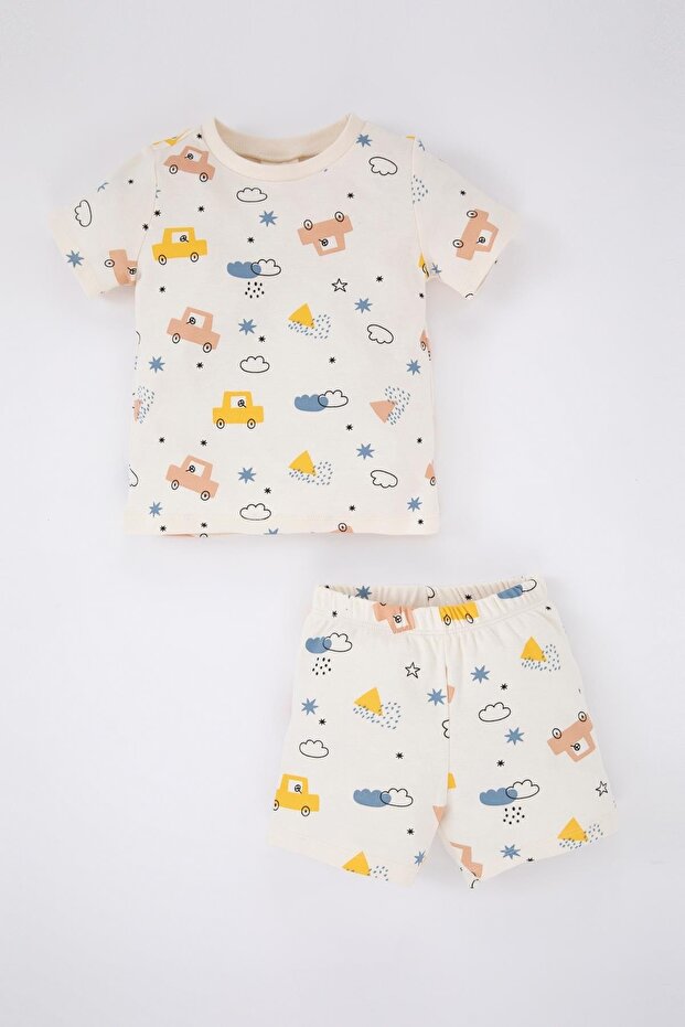 Erkek Bebek Pijama Takımı Desenli Ribana Organik Pamuk Kısa Kollu Üst Şort Z4292A223SP - 1