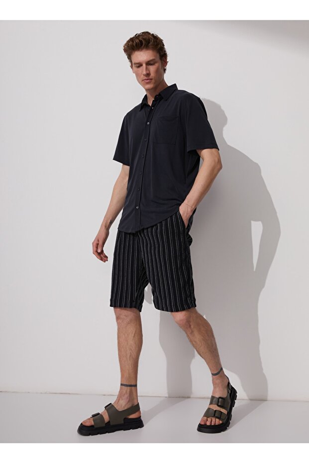 Düşük Bel Basic Siyah Erkek Bermuda Şort Soles - 2