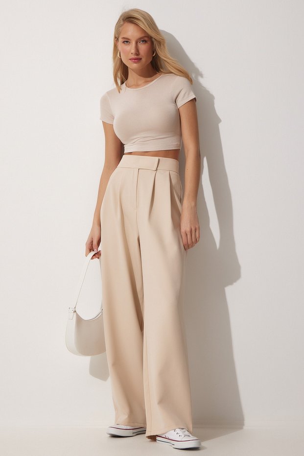 Women's Cream Waist Loose Pants with Velcro Closure YL00001