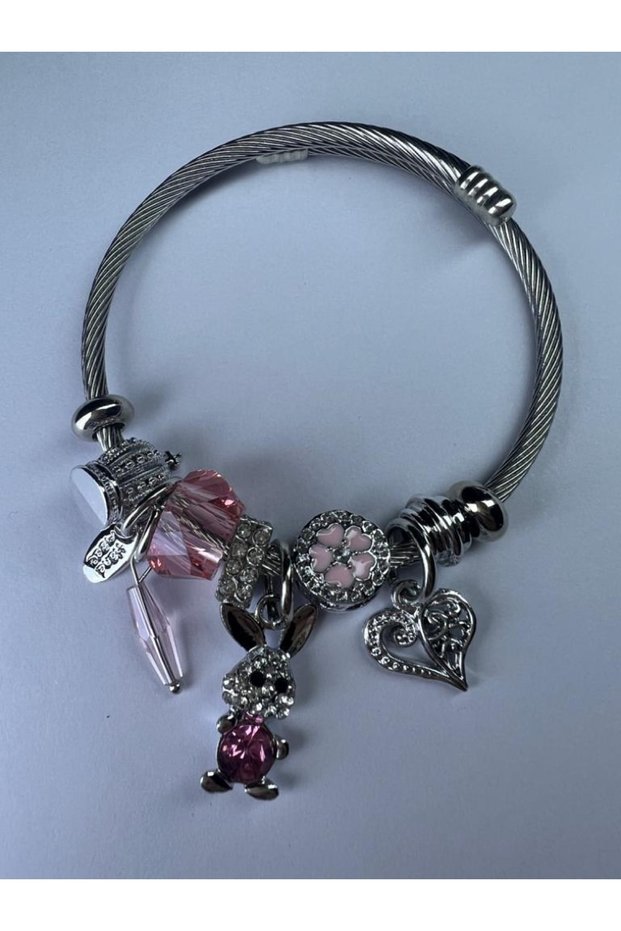 Model Silver Steel Bracelet with Pink Accessory Figure