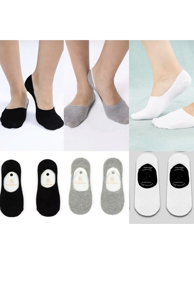 3 Pairs of Men's Ballerina Socks Black-white-grey