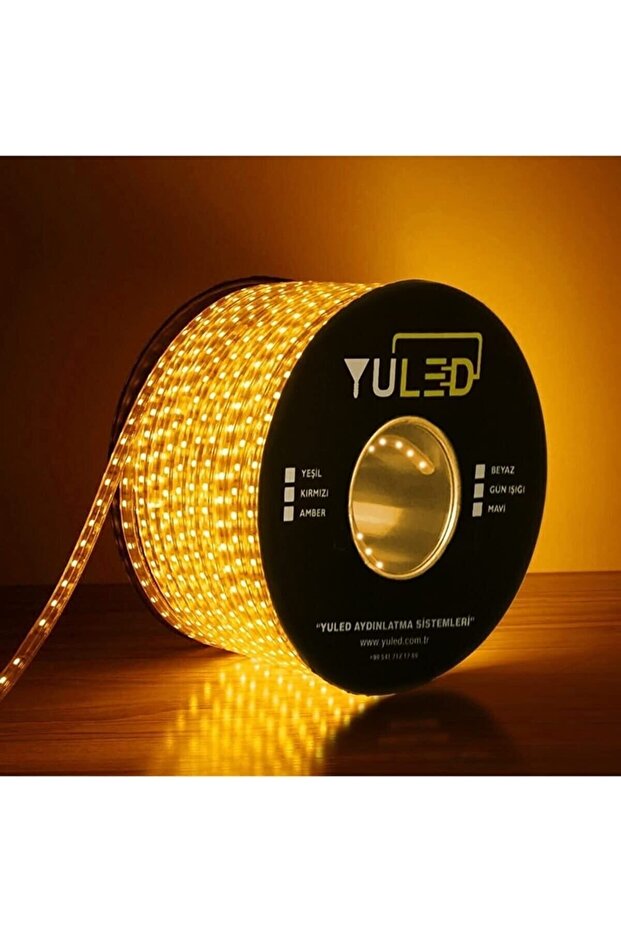 Amber 3 Çipli Dış Mekan Silikonlu Şerit Led 220v Volt Double Pcb 10 Metre + Güç Fişi 1219 - 1