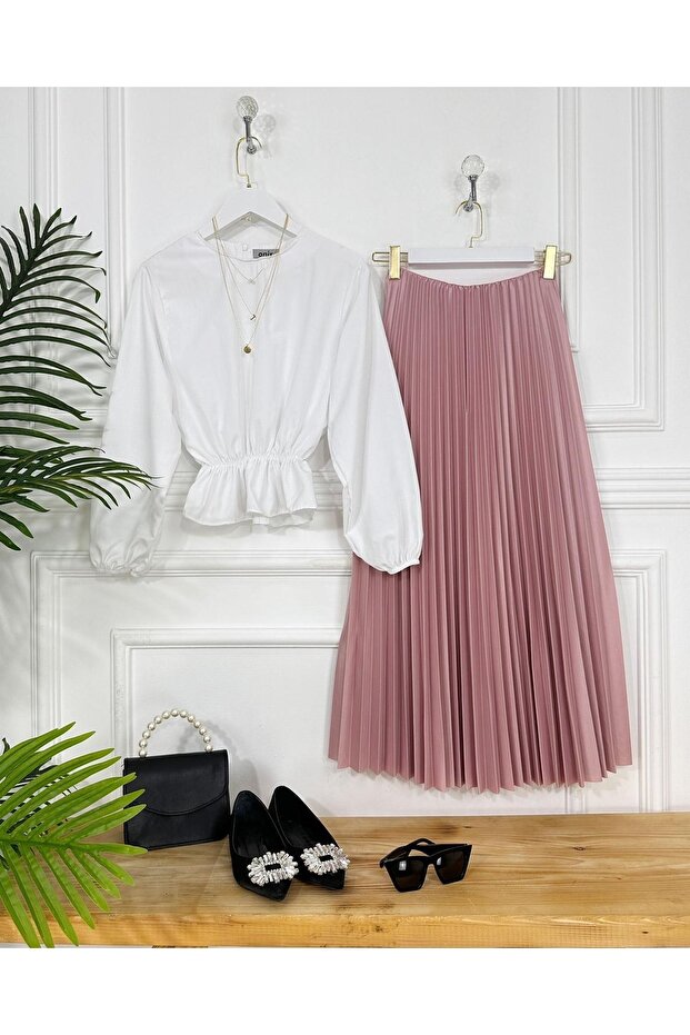 Ince Pliseli Deri Etek - 1