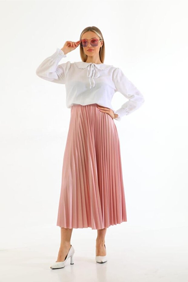 Ince Pliseli Deri Etek - 2