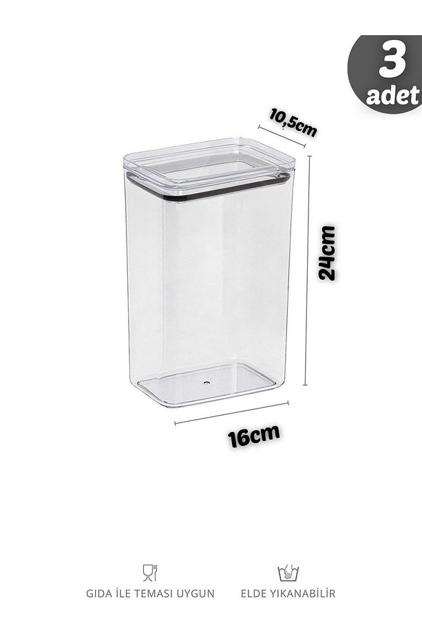 Banyo Saklama Kabı Dikdörtgen 2,9lt 2&#39;li Set Tablet/deterjan Kabı Kutusu Vakum Kapaklı Sert Mika - 7