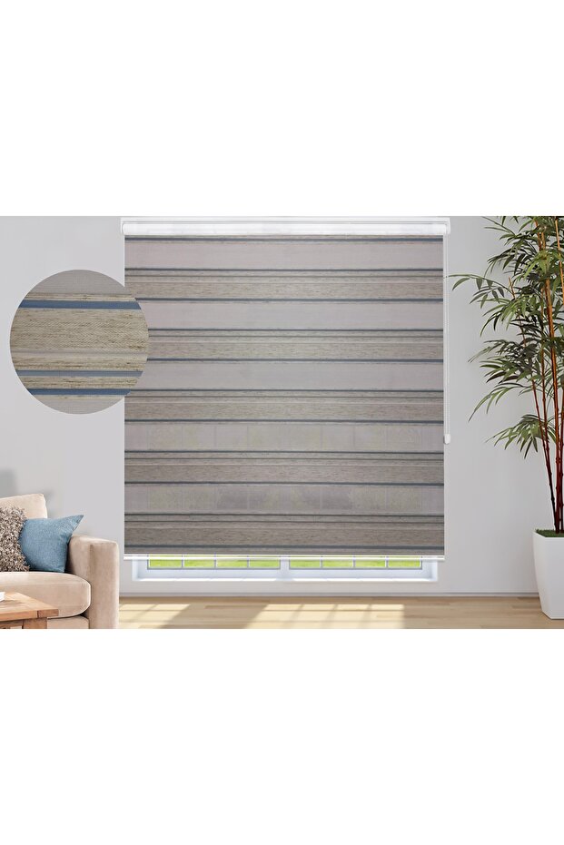 Mavi Pliseli Keten Efektli Lüks Zebra Perde - 2