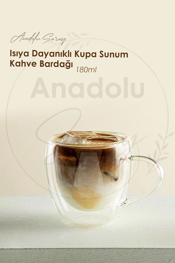 Isıya Dayanıklı 180ml Kupa Sunum Kahve Bardağı | Çift Camlı Çift Cidarlı Cam Kupa 1 Adet - 1