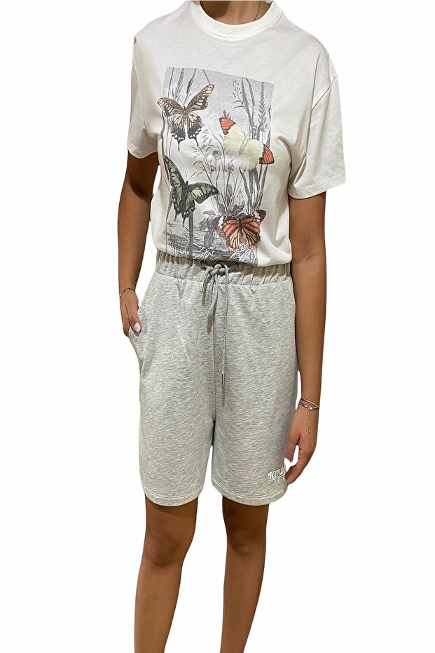 Unisex Cepli Gri Dokuma Şort - 5
