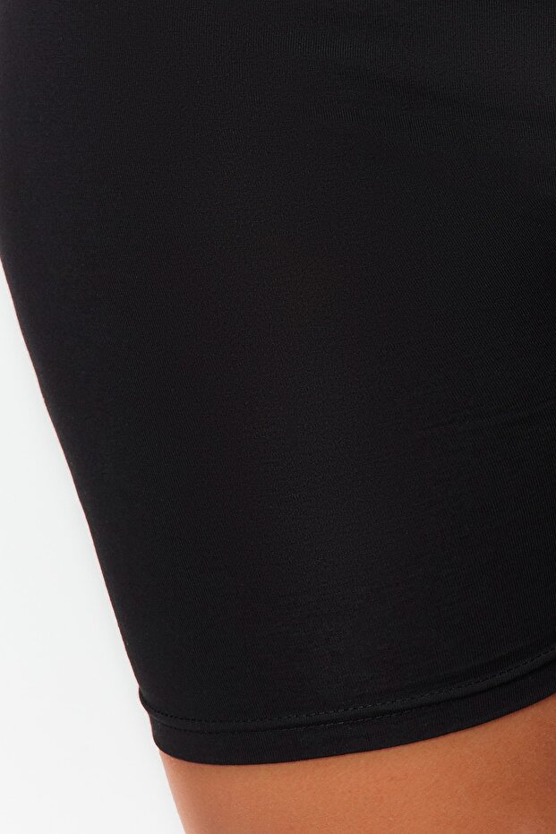 Siyah Kısa Boy Yüksek Bel Örme Büyük Beden Tayt TBBSS23BV00001 - 6