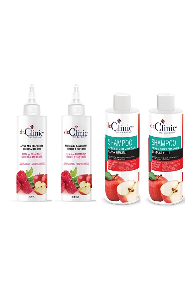 Dr.Clinic Apple Cider Vinegar Shampoo 400 ml + Apple and Raspberry Vinegar Hair Tonic 200 ml 4 Pack