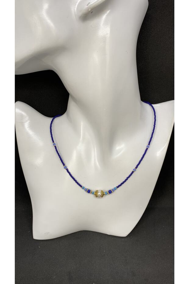 Handmade Ethnic Sand Bead Women's Necklace with Brass Apparatus