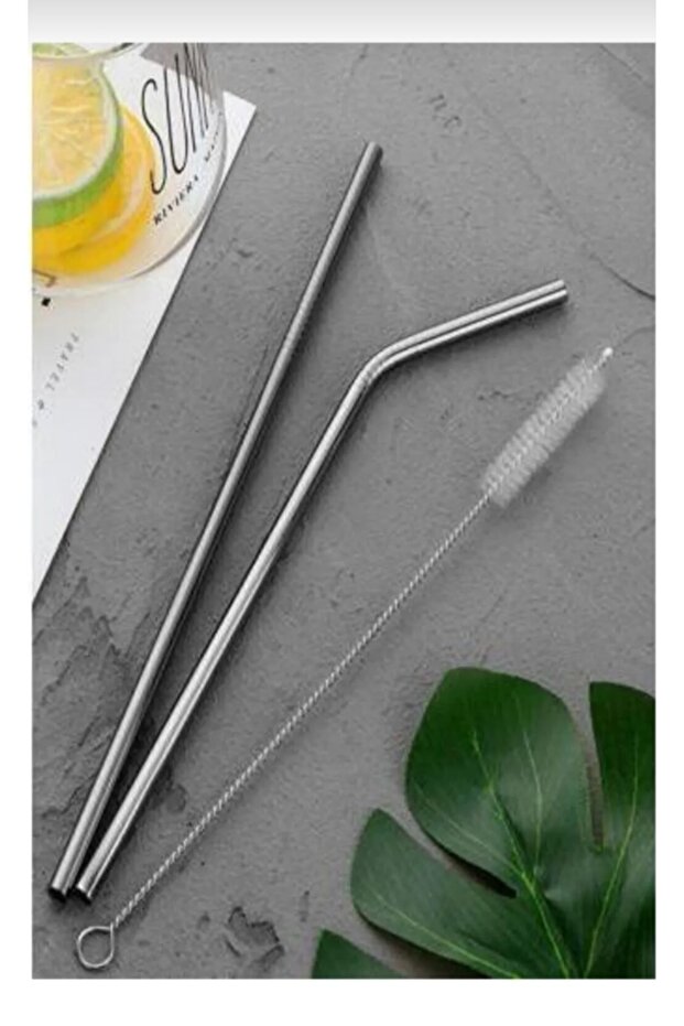 Steel Straw Set Stainless 2 Pieces Straw 1 Piece Straw Cleaning Brush