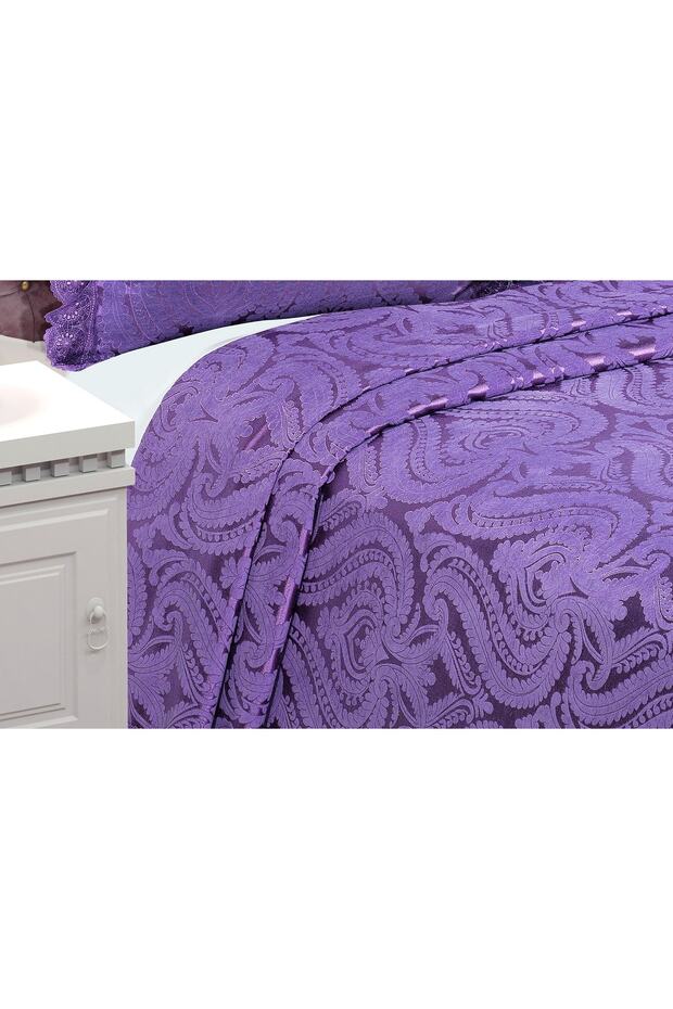 Tulip Polyester Pamuk Şönil Mürdüm Yatak Örtüsü Çift Kişl. 3 Parça-1447 - 2