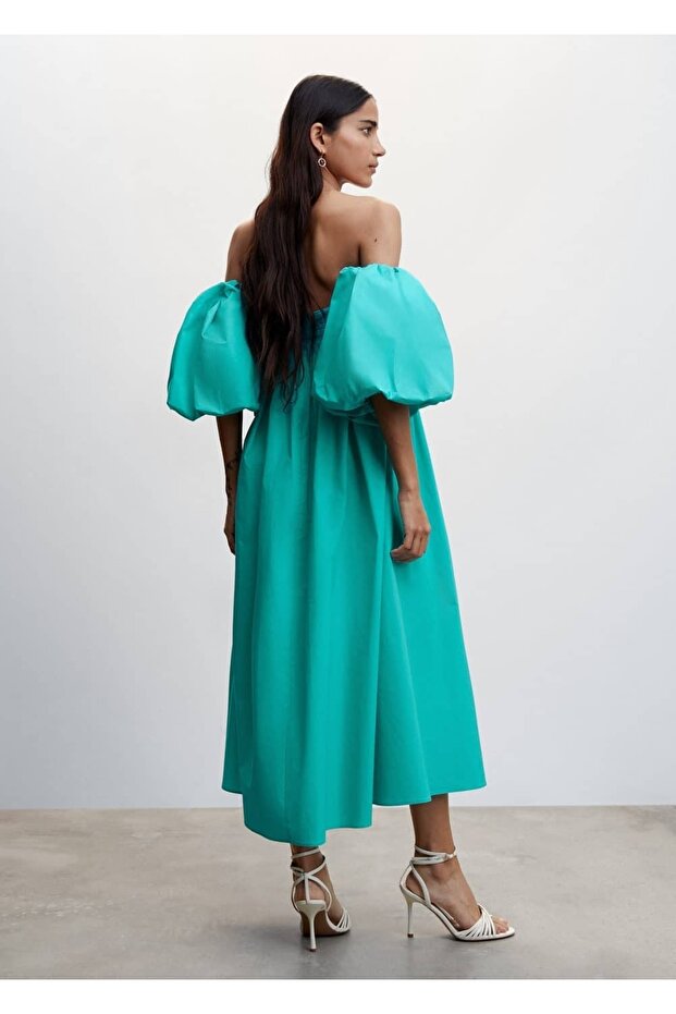 Balon Kollu Midi Boy Elbise - 4