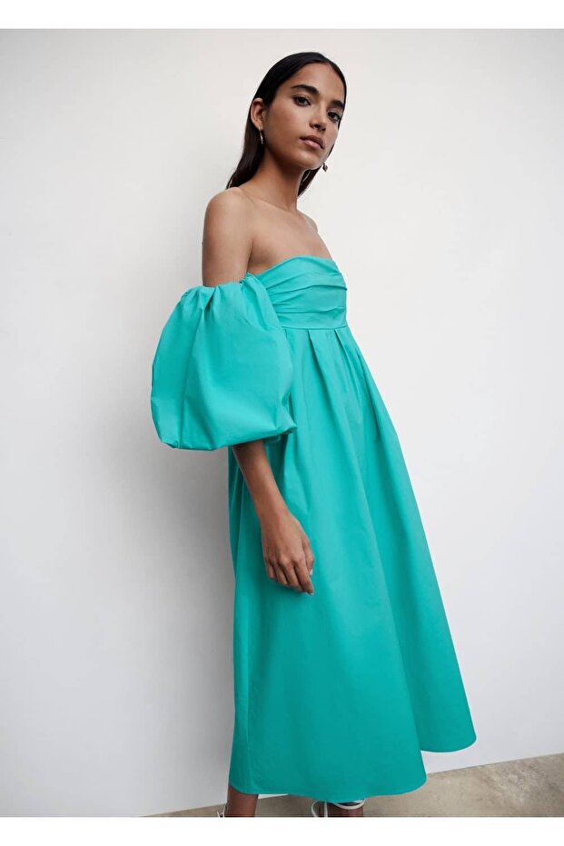 Balon Kollu Midi Boy Elbise - 7