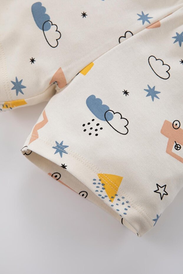 Erkek Bebek Pijama Takımı Desenli Ribana Organik Pamuk Kısa Kollu Üst Şort Z4292A223SP - 5