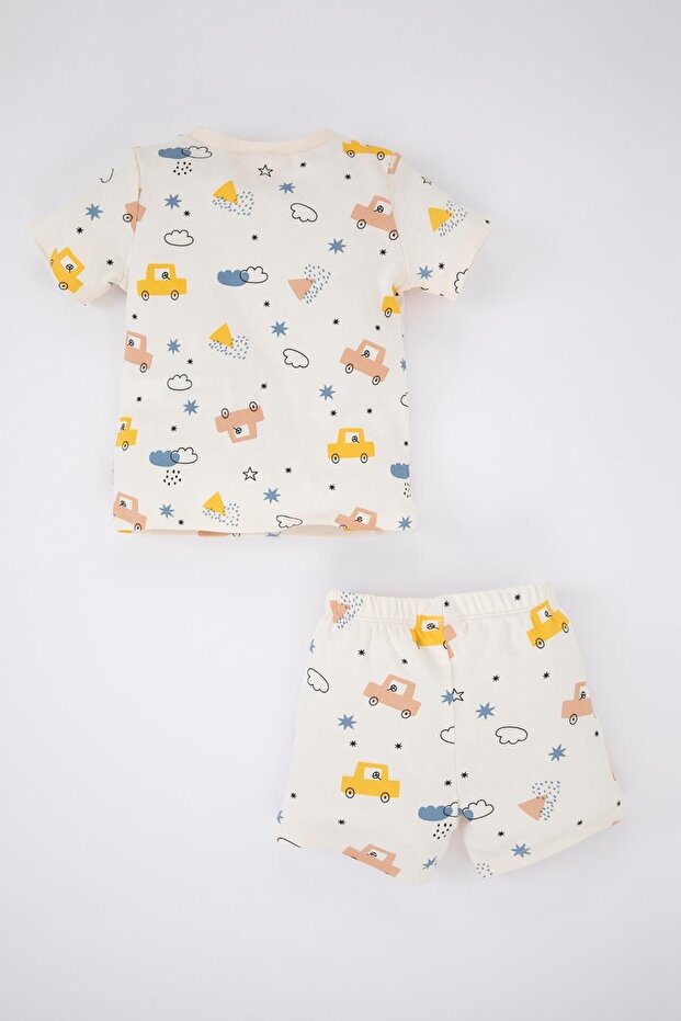 Erkek Bebek Pijama Takımı Desenli Ribana Organik Pamuk Kısa Kollu Üst Şort Z4292A223SP - 6
