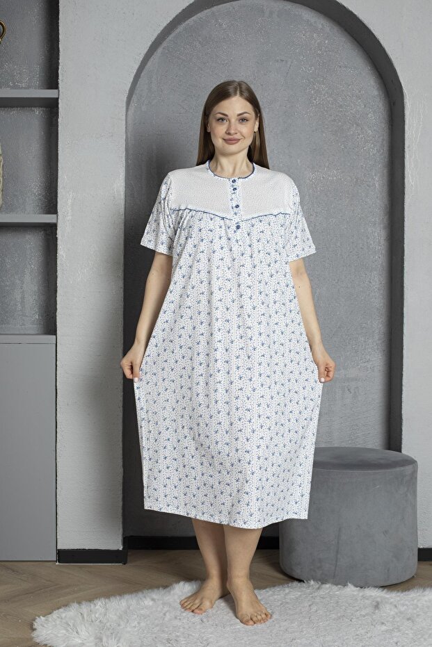 100% Cotton Combed Cotton Short Sleeve Plus Size Mother's Nightgown 160