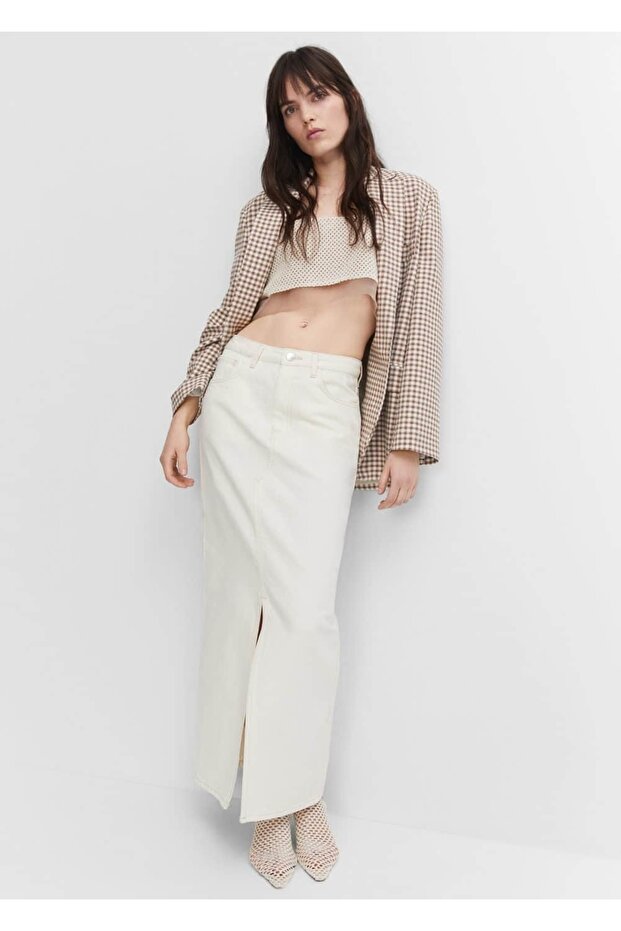 Yırtmaçlı Denim Etek - 6