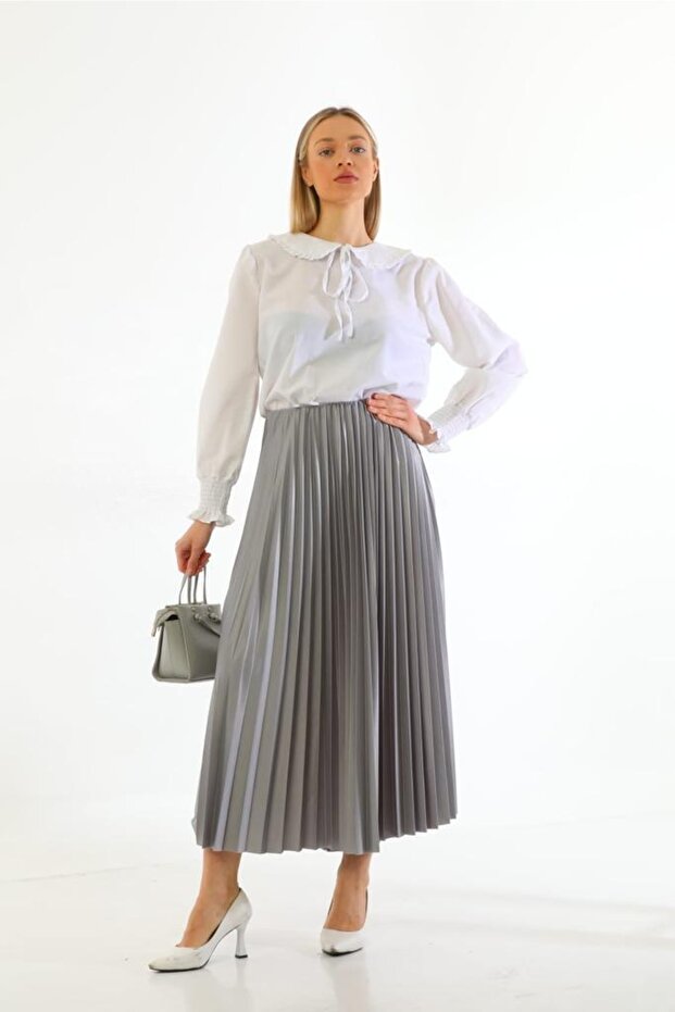 Ince Pliseli Deri Etek - 2