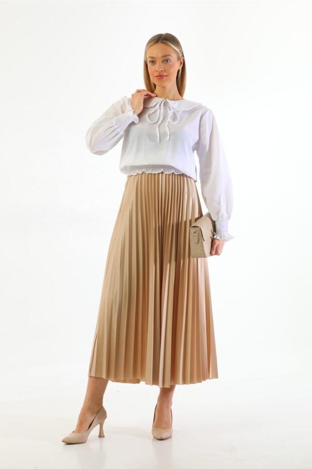 Ince Pliseli Deri Etek - 2