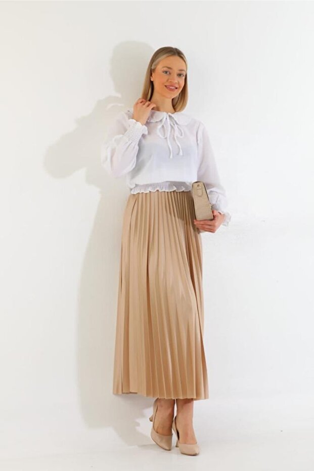 Ince Pliseli Deri Etek - 3