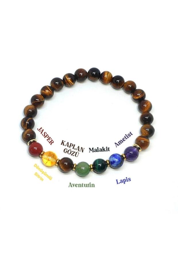 Jasper, Transformed Citrine, Tiger Eye, Malahit, Lapis, Amethyst Natural Stone Bracelet 8 Mm