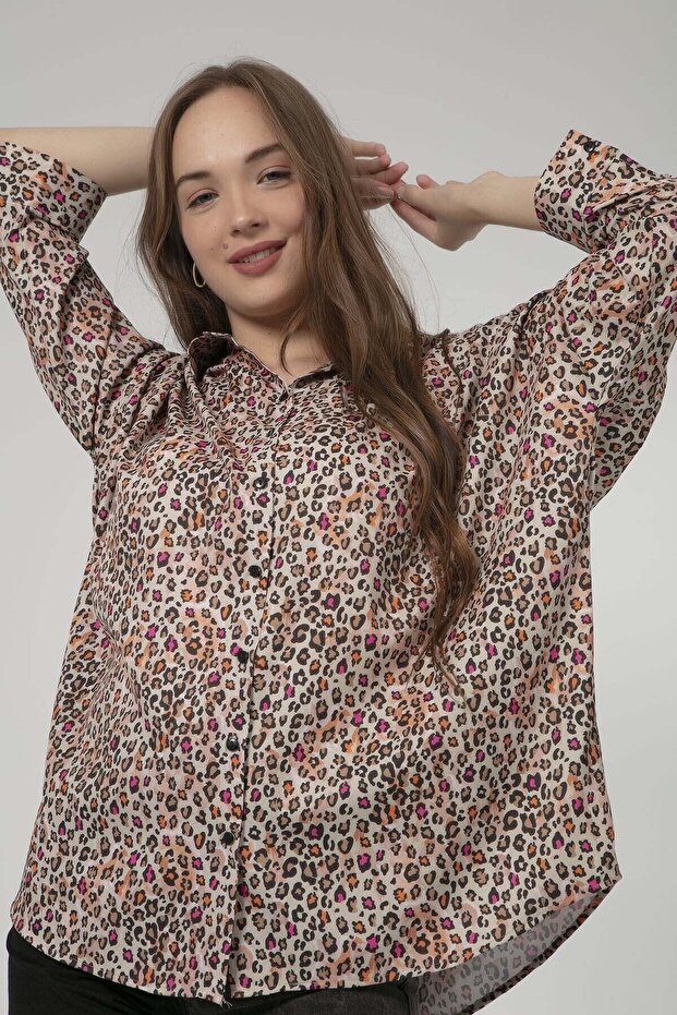 Women's Oversize Leopard Patterned Shirt Ptty20s-o203
