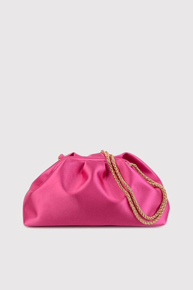 Fuchsia Women's Satin Fabric Chain Shoulder Bag