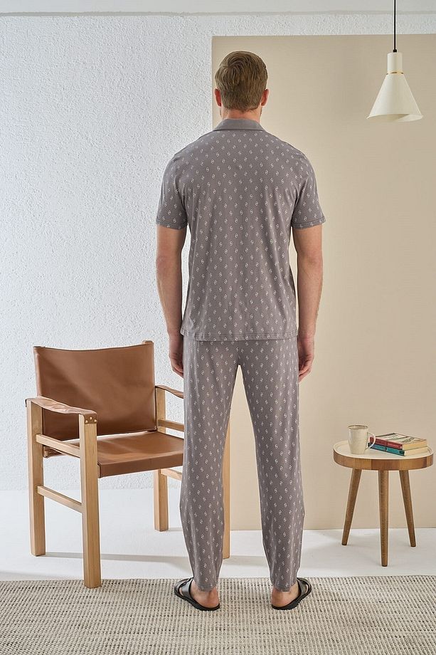 9377 Erkek Düğmeli Pijama Takım - 2