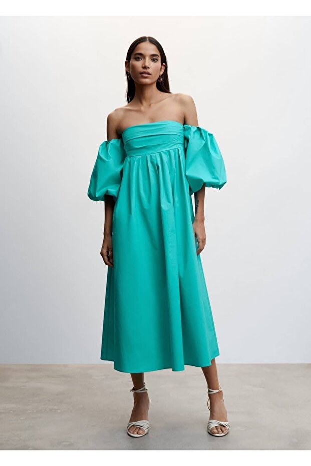 Balon Kollu Midi Boy Elbise - 2