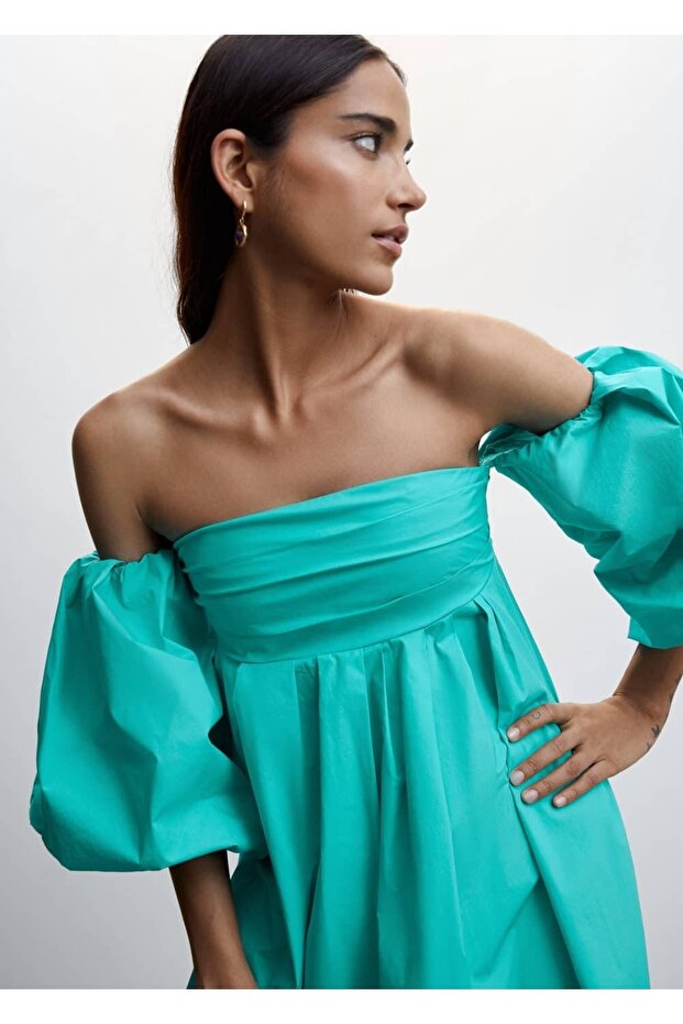 Balon Kollu Midi Boy Elbise - 6