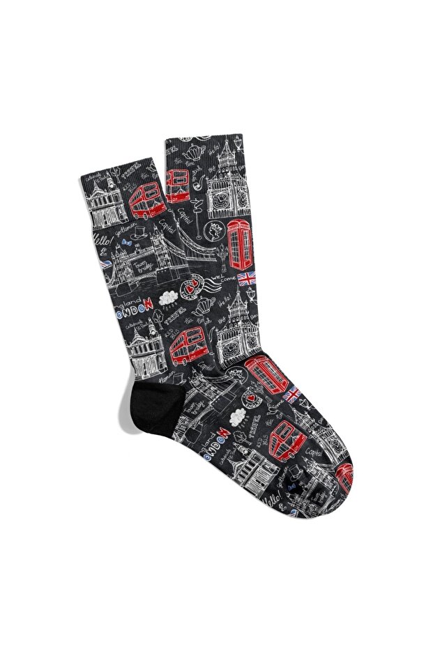 Fun Socks Unisex Black London Travel City Printed Socks Ecsoket524