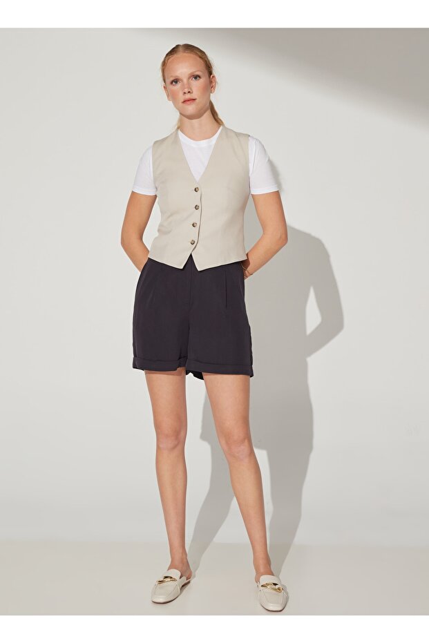 Normal Bel Basic Lacivert Kadın Şort Ember - 2