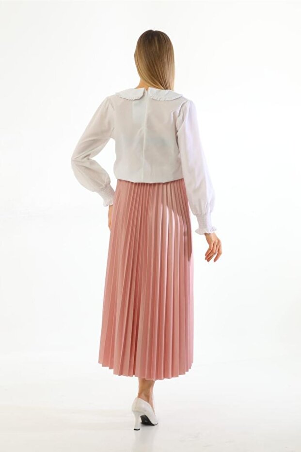 Ince Pliseli Deri Etek - 3