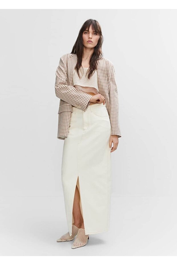 Yırtmaçlı Denim Etek - 2