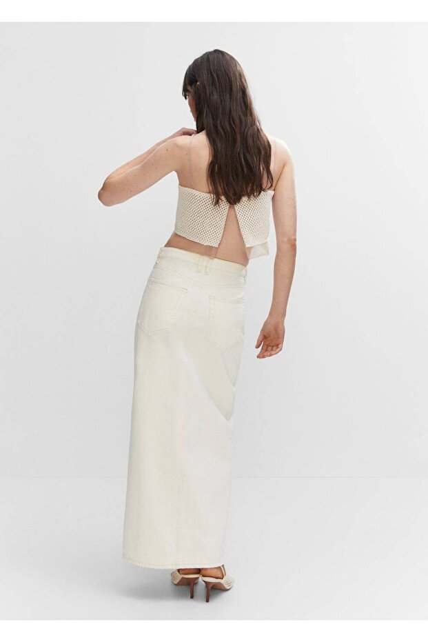 Yırtmaçlı Denim Etek - 4