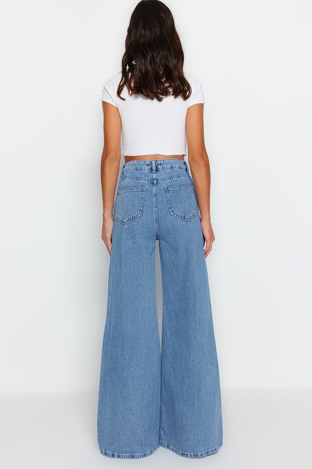 Mavi Yüksek Bel Ekstra Wide Leg Palazzo Geniş Paça %100 Pamuk Non-Stretch Jeans TWOSS23JE00286 - 8