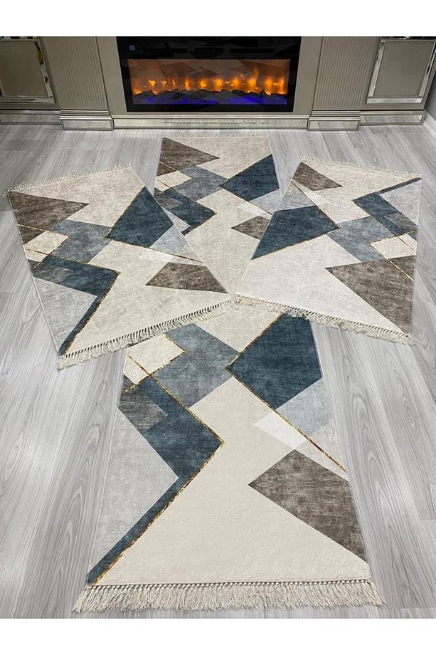 Yıkanabilir Halı Seti 3 'lü Yatak Odası Yolluk Takımı 2 Adet 80x150 1 Adet 80x300 Cm Halı Set - 1