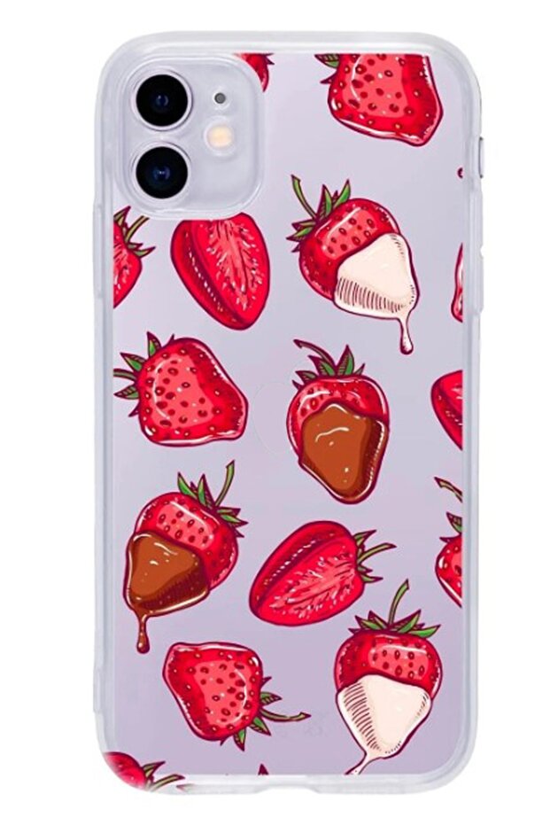 Iphone 12 Uyumlu Çilekler Şeffaf Telefon Kılıfı - 1