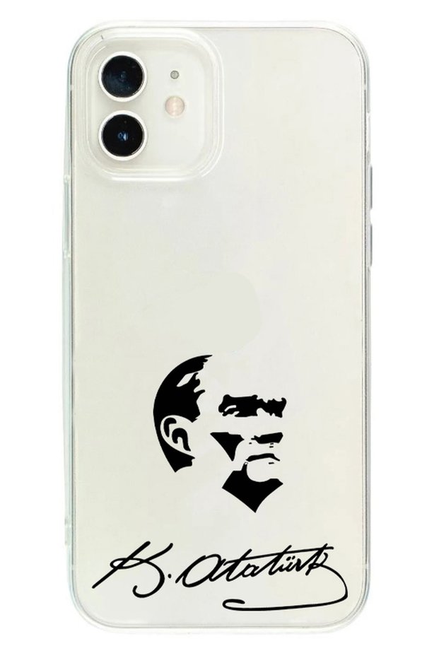 iPhone 12 Compatible Transparent Phone Case with Ataturk Drawing