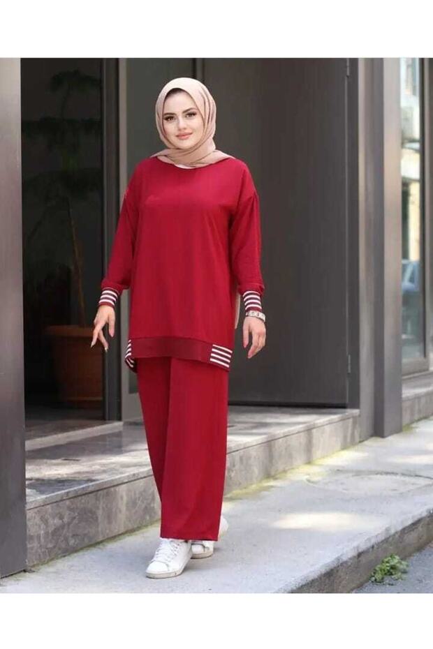 Women's Linen Fabric Ribbed Bottom and Top Set